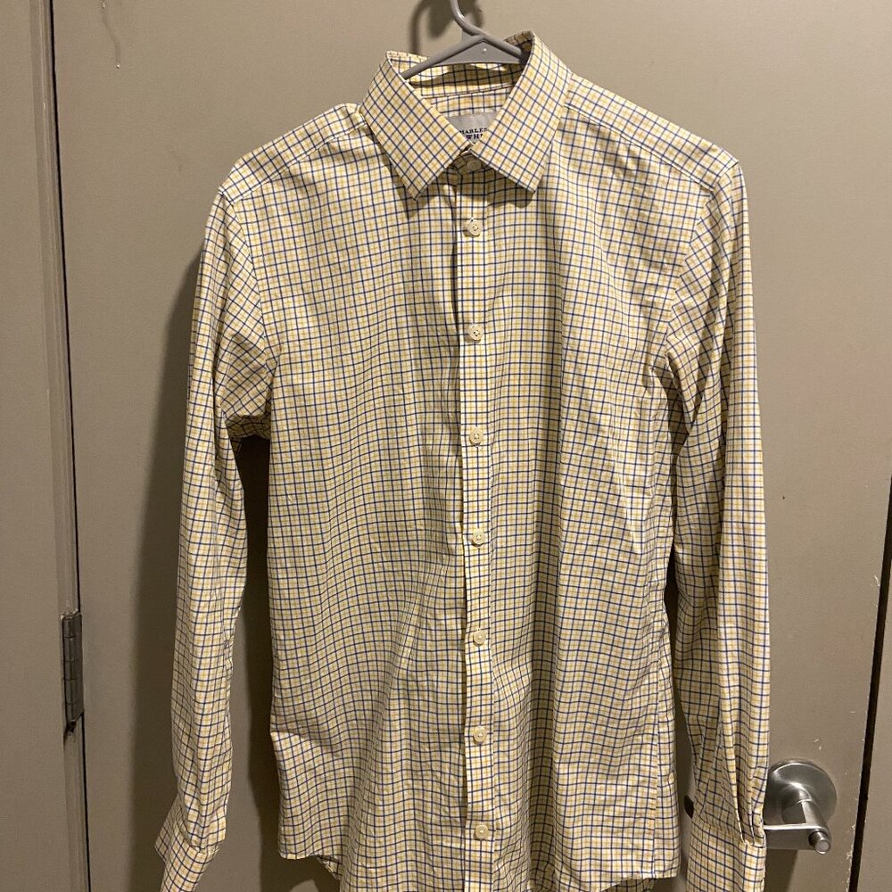 Charles Tyrwhitt Men's Non-Iron Yellow Check Extra Slim Fit Shirt